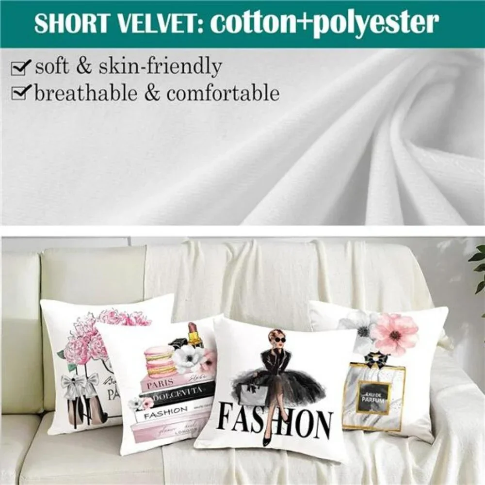Set of 4 Pink Throw Pillow Covers 18x18 Velvet Decorative Cushion Cases Sofa Bed